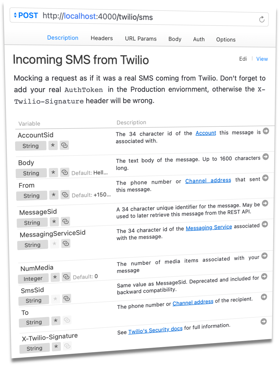 Mock SMS Message Webhooks from Twilio with Paw